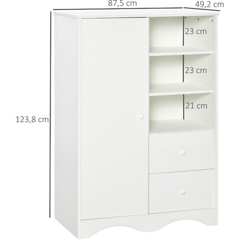 Armoire - meuble multi-rangements - placard porte 5 étagères, 3 niches, 2 tiroirs - panneaux de particules blanc