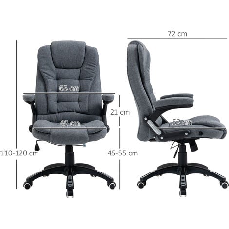 Vinsetto Fauteuil de bureau direction ergonomique hauteur réglable dossier inclinable toile de lin gris chiné
