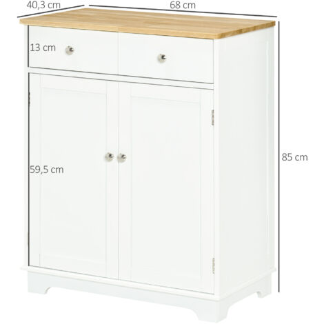 Buffet HOMCOM 2 Portes + 2 Tiroirs - Bois D'Hévéa Et Blanc - Style Scandinave - Multi-Rangement