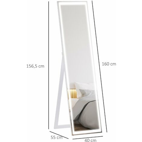 Verre MDF Blanc HOMCOM Miroir LED sur Pied ou Mural au Choix télécommande Incluse intensité et Couleur réglable