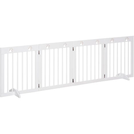 Barrière de sécurité pour animaux - barrière modulable pliable 4 panneaux -  motif patte - 2 pieds support - bois