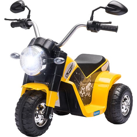 Moto électrique enfant chopper tout-terrain 6 V 20 W marche AV AR 3 roues  effets lumineux et sonores jaune noir