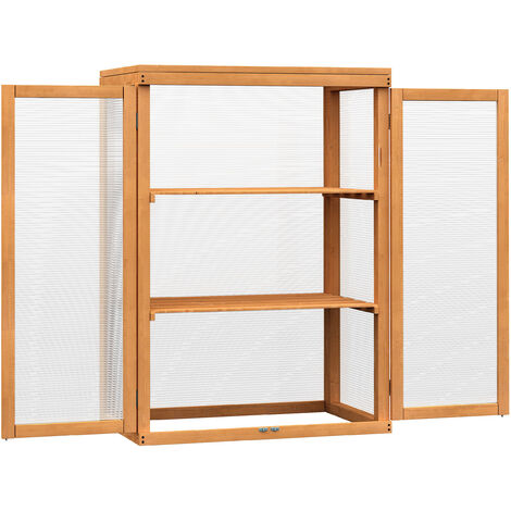 COSTWAY Mini Serre en Bois 60x45x100CM Vitrages Transparents en  Polycarbonate Plateau Supérieur Amovible avec Etagères à 3 Niveaux pour