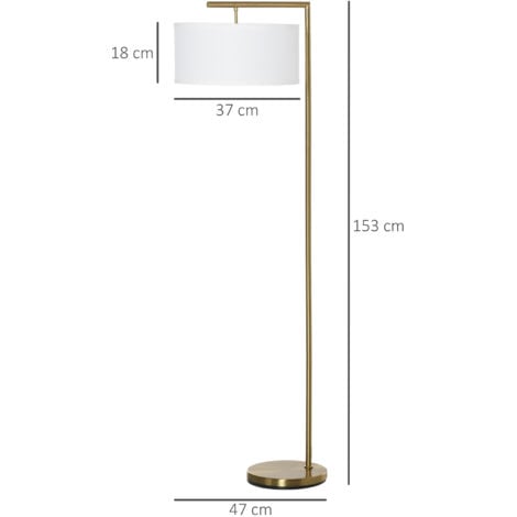 Lampadaire design néo-rétro max. 40 W 153H cm abat-jour circulaire aspect lin blanc piètement structure métal doré
