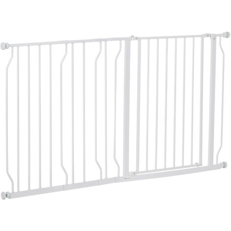 Barrière de sécurité animaux réglable porte intégrée acier gris Pawhut
