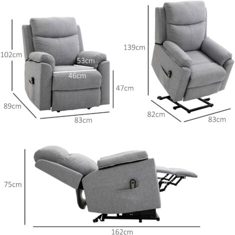 Fauteuil de relaxation électrique - fauteuil releveur inclinable avec repose-pied ajustable et télécommande - tissu polyester aspect lin gris clair chiné