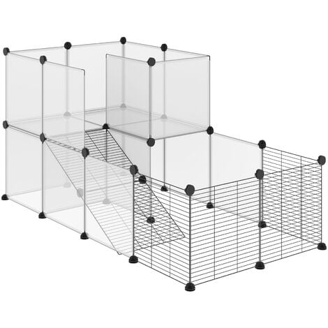 PawHut Cage parc enclos modulable petits animaux de compagnie - dim. standards 140L x 70l x 70H cm - 27 panneaux bords arrondis - résine PP fils d'acier noir