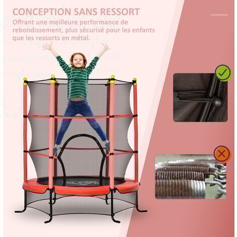 Trampoline enfant Ø 1,63 × 1,63H m filet de sécurité porte zipée couvre-ressorts 6 poteaux rembourrés inclus rouge