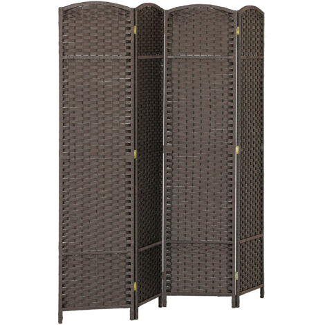 Homcom – Paravent intérieur pliable 4 panneaux 160 x 170 cm – finition tressée en polypropylène – cadre en bois de pin – 9 charnières métalliques