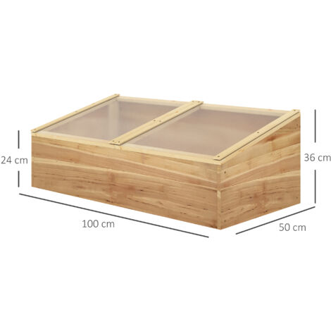Mini serre de jardin serre pour semis dim. 100L x 50l x 36H cm toit 2 pans ouvrables séparement panneaux de polycarbonate bois sapin pré-huilé