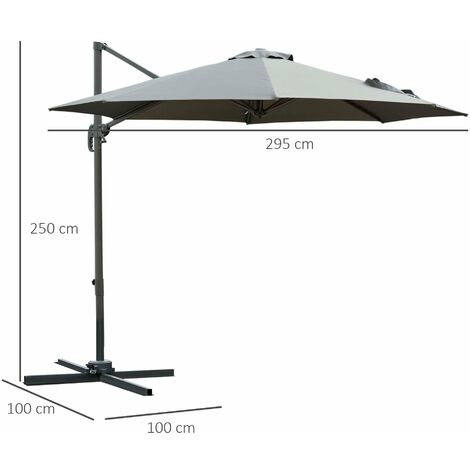 Parasol déporté octogonal inclinable rotatif 360° manivelle piètement acier mât alu. dim. Ø 2,95 x 2,5H m polyester haute densité gris