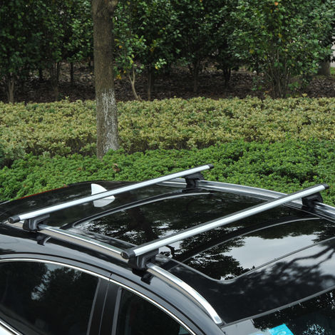 HOMCOM Barres de toit de voiture verrouillables 2 clés fournies dim. 125L x  5,5l x 7H cm aluminium gris noir pas cher 