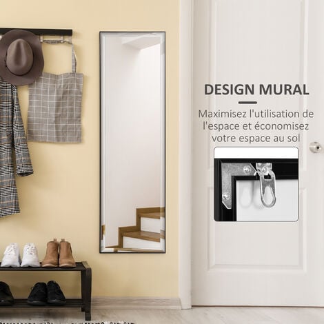 Miroir mural dim. 120L x 35l cm - film sécurité anti déflagrant, système attache inclus - cadre alliage alu. noir