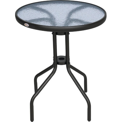 Table ronde bistro de jardin dim. Ø 60 x 70H cm métal époxy anticorrosion noir plateau verre trempé (1/5)