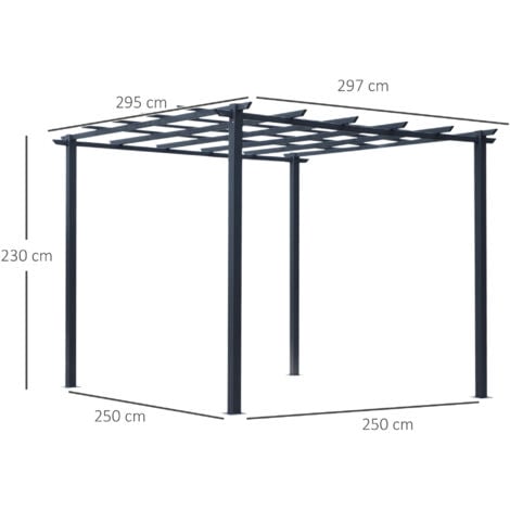 Pergola autoportante style contemporain - toit terrasse à décorer - dim. 3L x 3l x 2,3H m - métal époxy anticorrosion noir