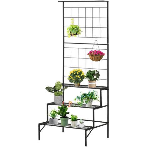 Support pour plantes avec treillis et 3 étagères escalier
