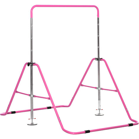 Homcom - Barre fixe de gymnastique enfant - barre de gymnastique pliable  hauteur réglable 4 niv. 88 à 128 cm - acier rose