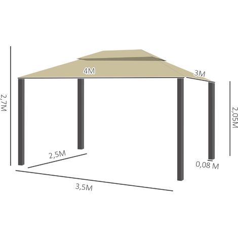 Outsunny Tonnelle barnum de jardin rectangulaire 4 x 3 m avec