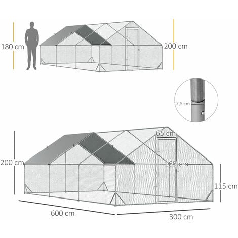 Enclos poulailler chenil 18 m² - parc grillagé dim. 6L x 3l x 2H m - espace couvert - acier galvanisé