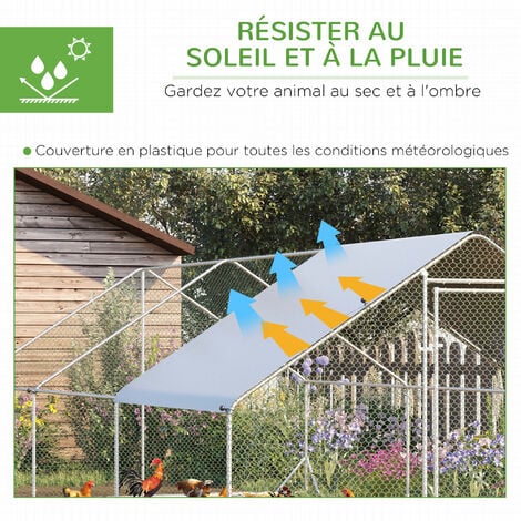 Enclos poulailler chenil 18 m² - parc grillagé dim. 6L x 3l x 2H m - espace couvert - acier galvanisé