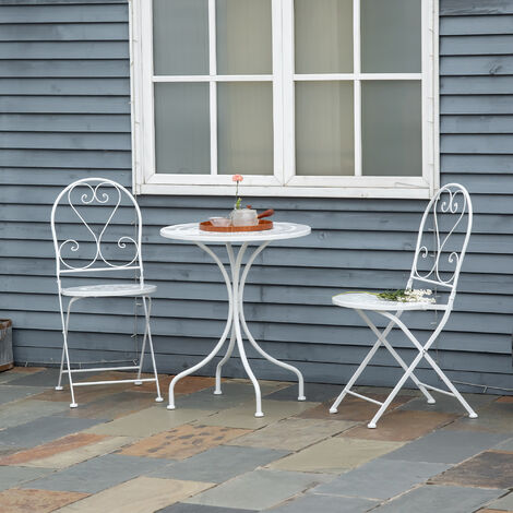 Set Jardin Bistro 3 Pièces - Table Ronde Et 2 Chaises Pliantes Métal Epoxy Blanc | Outsunny