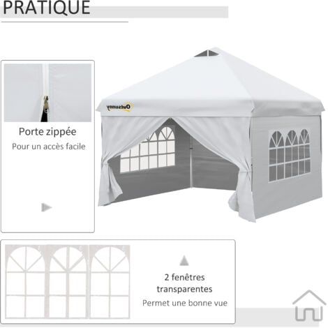 Tonnelle barnum pliant pop-up 3L x 3l x 2,84H m 4 parois latérales amovibles 2 fenêtres + sac de transport métal Oxford blanc
