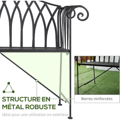 Banc de jardin 2 places style néo-rétro fer forgé acier fonte noir