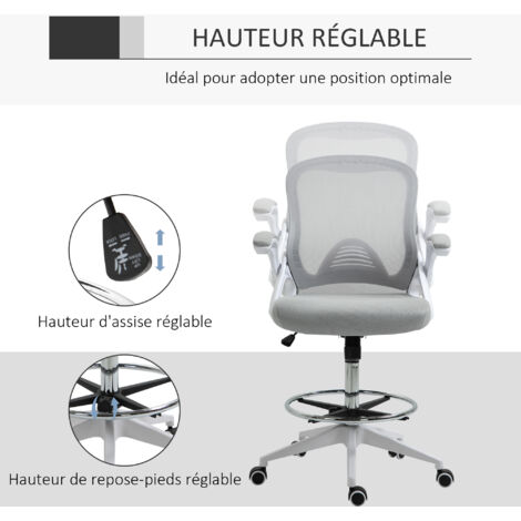Fauteuil de bureau chaise de bureau assise haute réglable dim. 64L x 60l x 106-126H cm pivotant 360° maille respirante gris