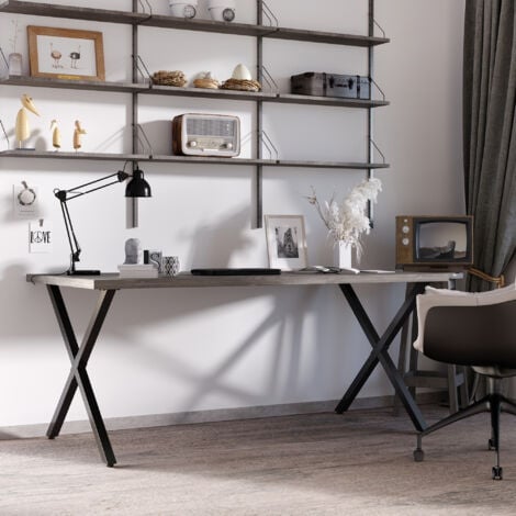 Lot de 2 pieds de table design industriel en croix - piètement antidérapant - dim. 80L x 4l x 72H cm - acier époxy noir
