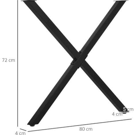 Lot de 2 pieds de table design industriel en croix - piètement antidérapant - dim. 80L x 4l x 72H cm - acier époxy noir