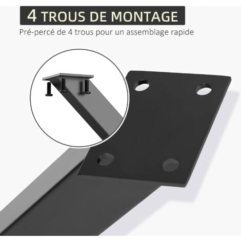 Lot de 2 pieds de table design industriel en croix - piètement antidérapant - dim. 80L x 4l x 72H cm - acier époxy noir