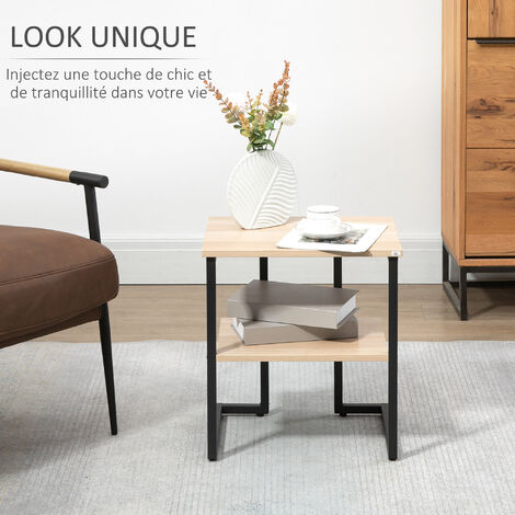 Table d'appoint guéridon avec 2 plateaux en métal et panneaux de particules - dim. 45L x 35l x 48H cm