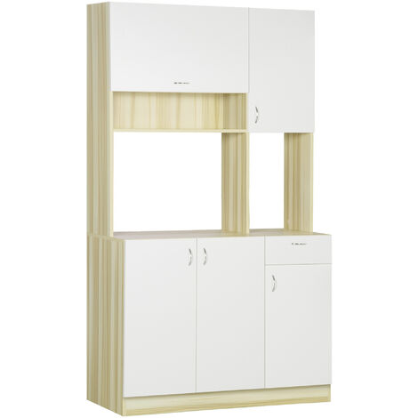 Armoire De Cuisine HOMCOM Blanc - Buffet Avec 4 Portes, Tiroir, étagères Réglables, Rangement Vaisselle, 60x30x172 Cm