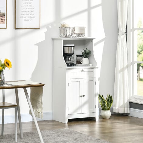 Meuble micro-ondes pour cuisine - tiroir, 2 portes, niche - dim. 60L x 40l x 122,5H cm - MDF blanc