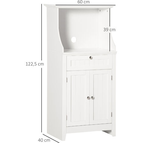 Meuble micro-ondes pour cuisine - tiroir, 2 portes, niche - dim. 60L x 40l x 122,5H cm - MDF blanc