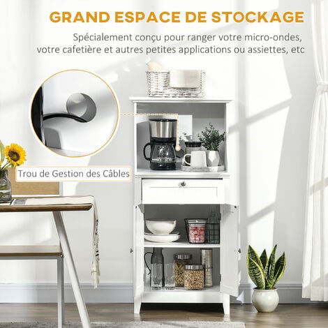 Meuble micro-ondes pour cuisine - tiroir, 2 portes, niche - dim. 60L x 40l x 122,5H cm - MDF blanc
