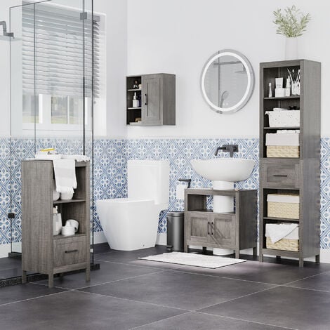 kleankin Meuble sous lavabo meuble de salle de bain 2 portes avec étagère  60 x 30 x 60 cm blanc et aspect bois