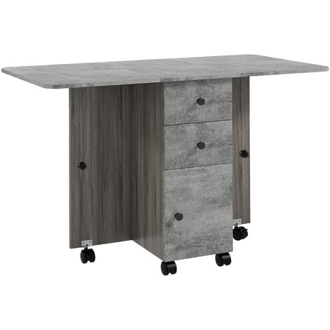 Table pliable de cuisine salle à manger - 2 tiroirs, placard, niche -  panneaux aspect bois béton ciré gris