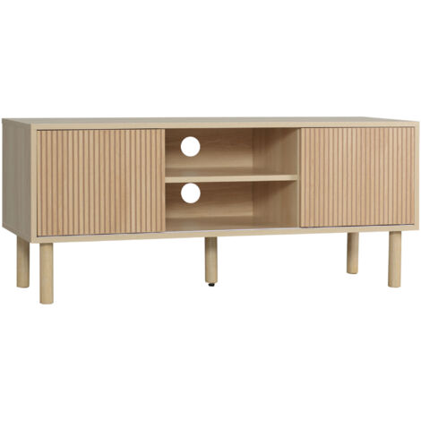 Homcom – Meuble TV Urban Craft – 2 portes coulissantes – 2 niches – Panneaux de particules aspect bois clair – Dimensions 115L x 40l x 49H cm
