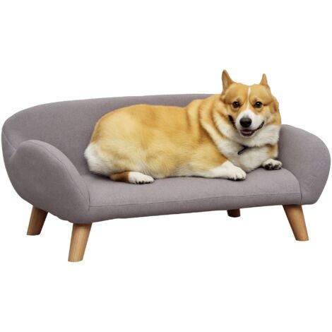 Pawhut – Canapé pour animaux 72x44x31cm – Tissu polyester doux – Cadre en bois massif – Rembourrage 6cm – Pieds antidérapants gris clair