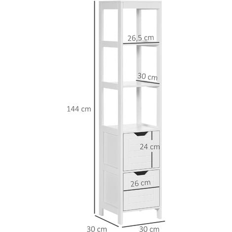 Meuble colonne rangement salle de bain dim. 30L x 30l x 180H cm 2 placards  avec étagère + 2 niches panneaux particules aspect ciment blanc