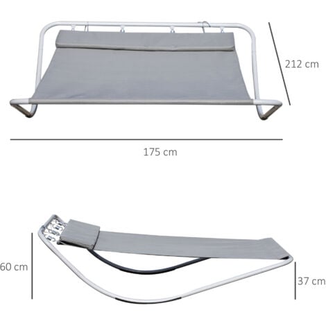 Bain de soleil transat de jardin bascule 2 personnes hamac 2,12 x 1,75 x 0,6 m gris