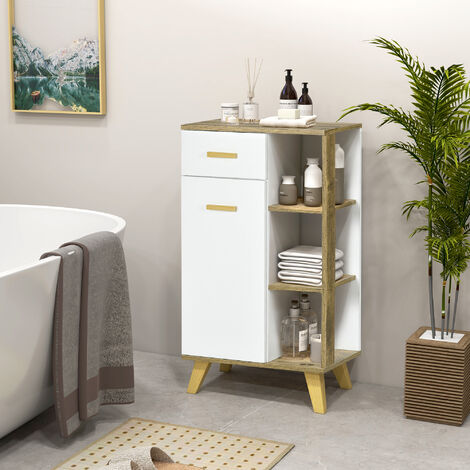 Meuble De Rangement TENZO BESS - 3 Portes, 3 Tiroirs - Blanc Et Chêne Massif - 120 X 114 X 43 Cm