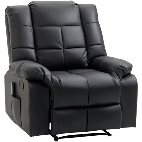 Fauteuil luxe de relaxation et massage inclinaison dossier repose-pied réglable revêtement synthétique noir