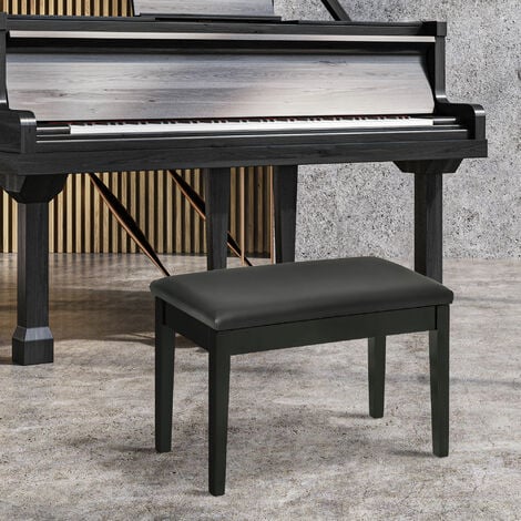 Banquette tabouret siège pour piano avec coffre de rangement pied bois  hévéa revêtement synthétique noir