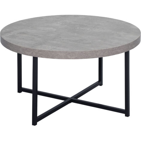 Homcom – Table basse ronde Ø 80 cm – Hauteur 45 cm – Plateau MDF effet béton ciré – Piètement croisé métal noir – Pour salons et espaces restreints
