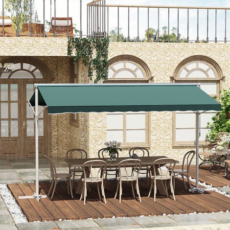 Store double pente manuel rétractable inclinaison réglable métal époxy blanc polyester imperméabilisé anti-UV vert dim. 3,95L x 2,98l x 2,55H m