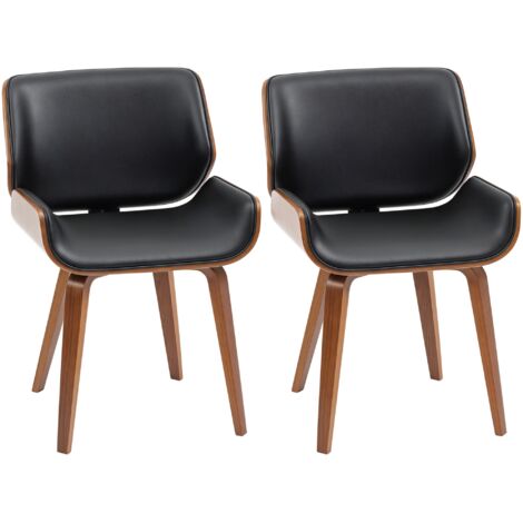 Homcom – Chaise de salle à manger vintage – Revêtement synthétique noir – Assise rembourrée mousse haute densité – Dimensions 53x54x81cm (1/5)