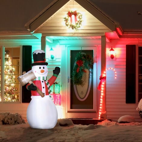 Bonhomme de neige gonflable 3 LED H. 180 cm avec décorations polyester  imperméable blanc rouge noir