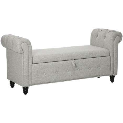 Homcom – Banquette coffre de rangement 2 en 1 Chesterfield – Accoudoirs courbés capitonnés – Tissu aspect lin 100% polyester – Dimensions 146L x 49P x 72H cm